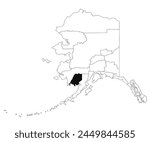 Map of Dillingham borough in Alaska state on white background. single borough map highlighted by black colour on Alaska map. UNITED STATES, US