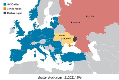 Map With The Dispute Between Ukraine And Russia For The Crimea And Donbas Regions