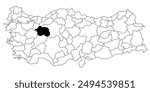 Map of eskisehir ils province in Turkey country on white background. Single State map highlighted by black colour on Turkey map. Türkiye, TR, Republic of Türkiye 