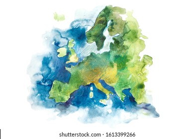 Map of Europe, European Union. Watercolor illustration.