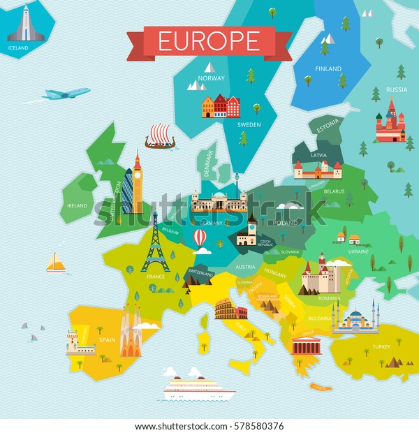 Map Europe Names Stock Illustration 578580376