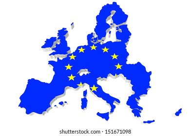 Map Of European Union And EU Flag On A White Background