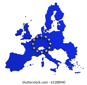 Map Of European Union With Flag Of EU, Isolated On White, 3d Illustration