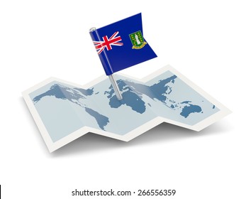 Map with flag of british virgin islands  isolated on white