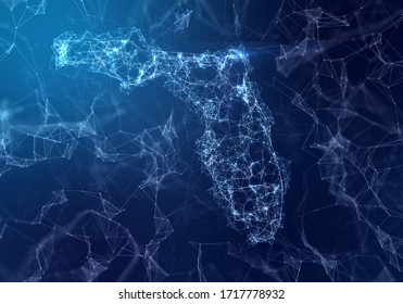 The map of Florida indicating a connected web of dots and lines. (series)