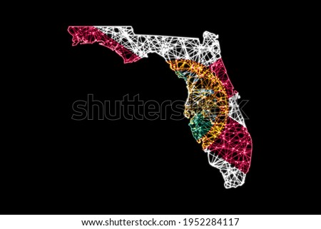 Map of Florida, Polygonal mesh line map, flag map