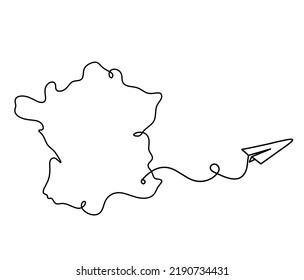 Map Of France, Algeria With Paper Plane Light Bulb As Line Drawing On White Background