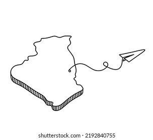 Map Of France, Algeria With Paper Plane Light Bulb As Line Drawing On White Background