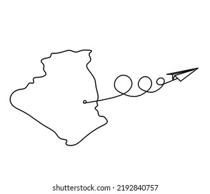 Map Of France, Algeria With Paper Plane Light Bulb As Line Drawing On White Background