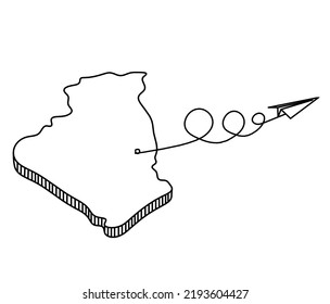 Map Of France, Algeria With Paper Plane Light Bulb As Line Drawing On White Background