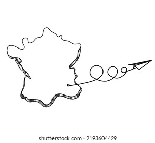 Map Of France, Algeria With Paper Plane Light Bulb As Line Drawing On White Background