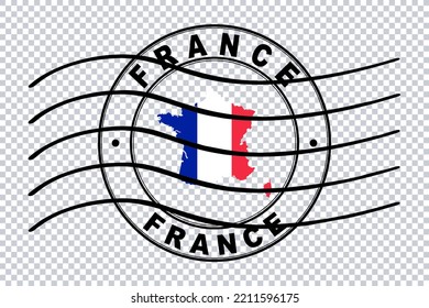 Map Of France, Postal Passport Stamp, Travel Stamp, Clipping Path