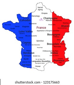 Map Of France Showing The Different Wine Appellations And Various Wine Terms.