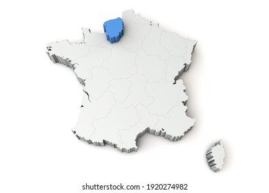 Map Of France Showing Upper Normandy Region. 3D Rendering