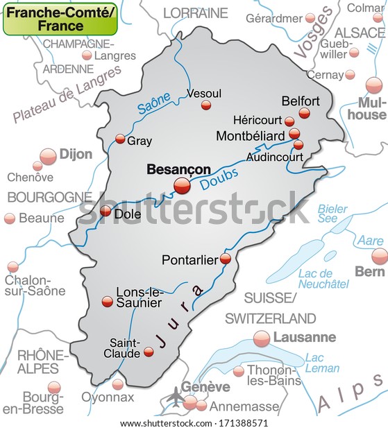 Map Franchecomte Overview Map Gray Stock Illustration 171388571 - 