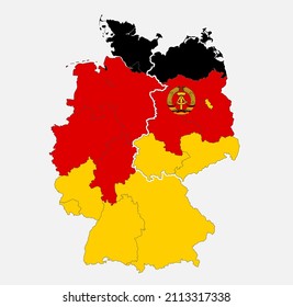 Map Of The Germany Map Divided On West And East Germany With Regions In The Colors Of The Flag With Administrative Divisions, Blank Template Raster