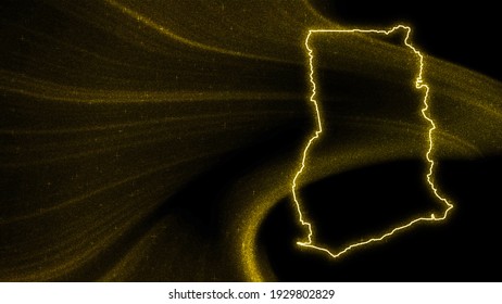 Map Of Ghana, Gold Glitter Map On Dark Background
