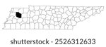 Map of Gibson County in Tennessee state on white background. single County map highlighted by black colour on Tennessee map. UNITED STATES, US.