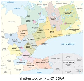 Map Of The Golden Horseshoe Metropolitan Area Around The Western End Of Lake Ontario, Ontario, Canada