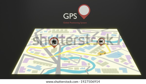 Map GPS navigation with red pin pointers on
screen.3d rendering