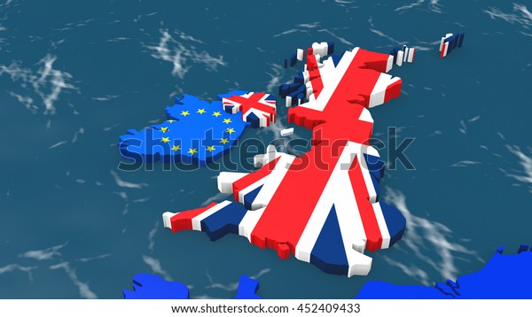 ヨーロッパ外の英国の地図 ヨーロッパのアイルランド 国旗のオーバーレイ ブレキシット 3dイラスト のイラスト素材