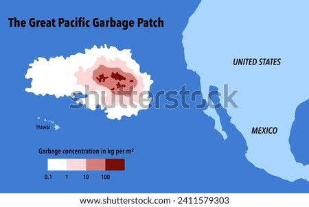 Map of the great garbage patch in the Pacific Ocean