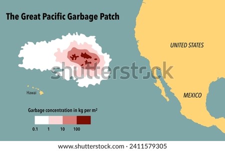 Map of the great garbage patch in the Pacific Ocean