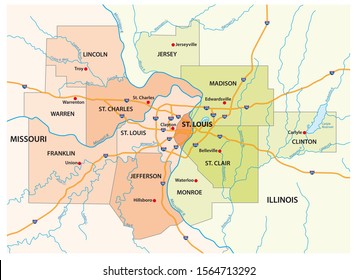 Map Of The Greater St. Louis Area In Illinois And Missouri, Usa