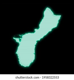 Map Of Guam, Old Green Computer Terminal Screen, On Dark Background