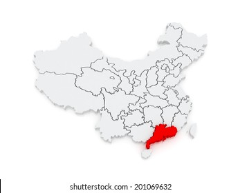 Map Of Guangdong. China. 3d