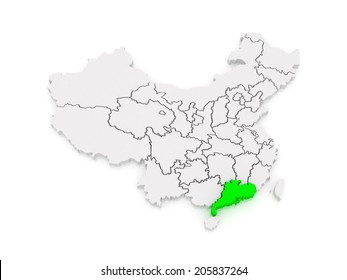 Map Of Guangdong. China. 3d