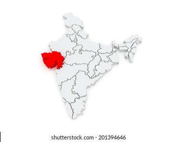 Map Of Gujarat. India. 3d