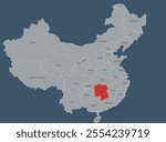 Map Highlighting hunan  Province in China with Regional Labels