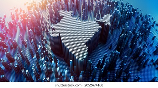 Map of India in a digital raster micro structure - 3D illustration