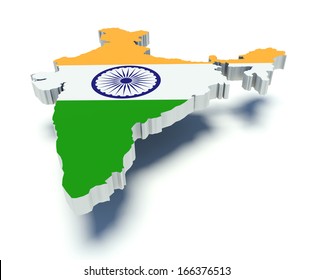 Map of India with flag colors. 3d render illustration.
