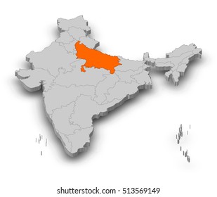 Map India Uttar Pradesh 3dillustration Stock Illustration 513569149