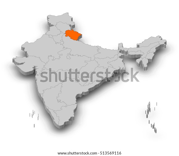 Map India Uttarakhand 3dillustration Stock Illustration 513569116