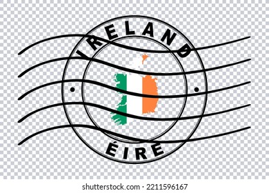 Map Of Ireland, Postal Passport Stamp, Travel Stamp, Clipping Path