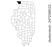 Map of Jo daviess County in Illinois state on white background. single County map highlighted by black colour on Illinois map. UNITED STATES, US