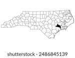 Map of Jones County in North Carolina state on white background. single County map highlighted by black color on North Carolina map. UNITED STATES, US