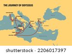 Map with the journey of Odysseus