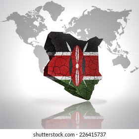 Map Of Kenya With Kenyan Flag On A World Map Background