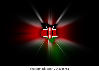 Map Of Kenya, On Black Background, Map With Flag