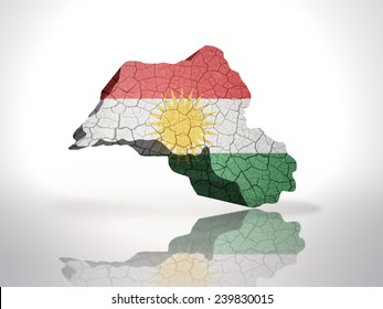 Map of Kurdistan with Kurdish Flag on a white background