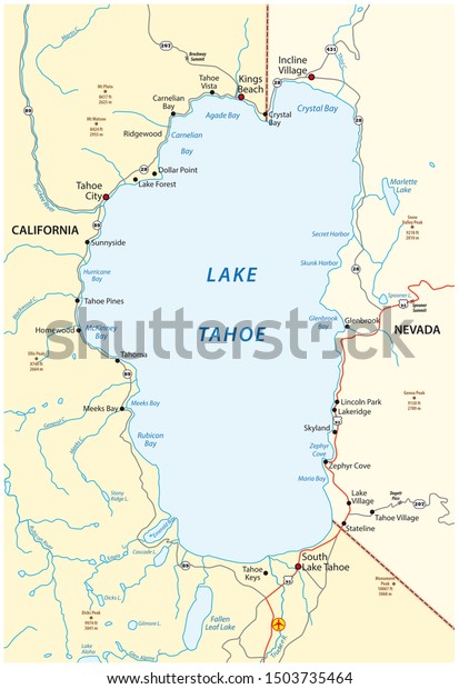 lake tahoe california map Map Lake Tahoe Located Between Us Stock Illustration 1503735464 lake tahoe california map