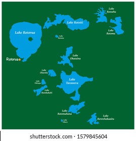 Map Of The Lakes In The Rotorua Lakes District On The North Island Of New Zealand