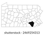 Map of Lancaster County in Pennsylvania state on white background. single County map highlighted by black colour on Pennsylvania map. UNITED STATES, US