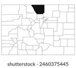 Map of Larimer County in Colorado state on white background. single County map highlighted by black colour on Colorado map. UNITED STATES, US