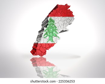 Map Of Lebanon With Lebanese Flag On A White Background