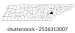 Map of Loudon County in Tennessee state on white background. single County map highlighted by black colour on Tennessee map. UNITED STATES, US.